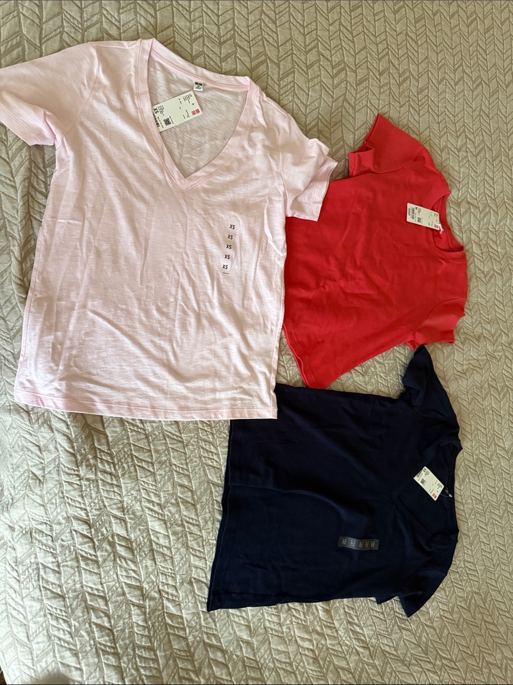Uniqlo women  Short-Sleeve Tees in Pink, Coral, and Navy
